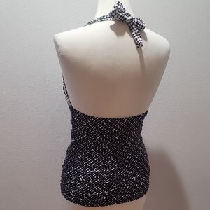 Athleta Sleeveless Swimwear Tankini Haltar Top Black White Vacation Resortwear
